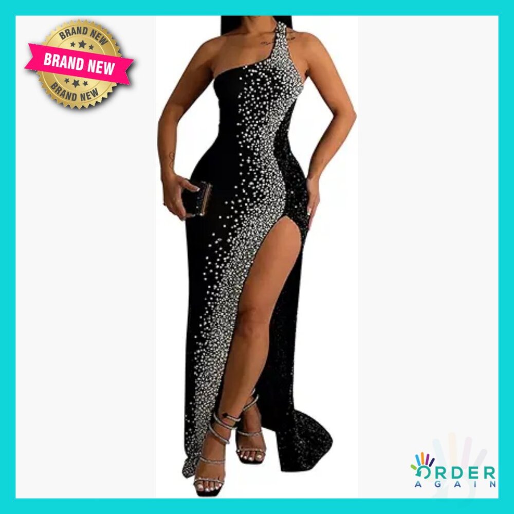 Sleeveless Off Shoulder Sequin Maxi Dress Elegant Evening Party Cocktail Wear